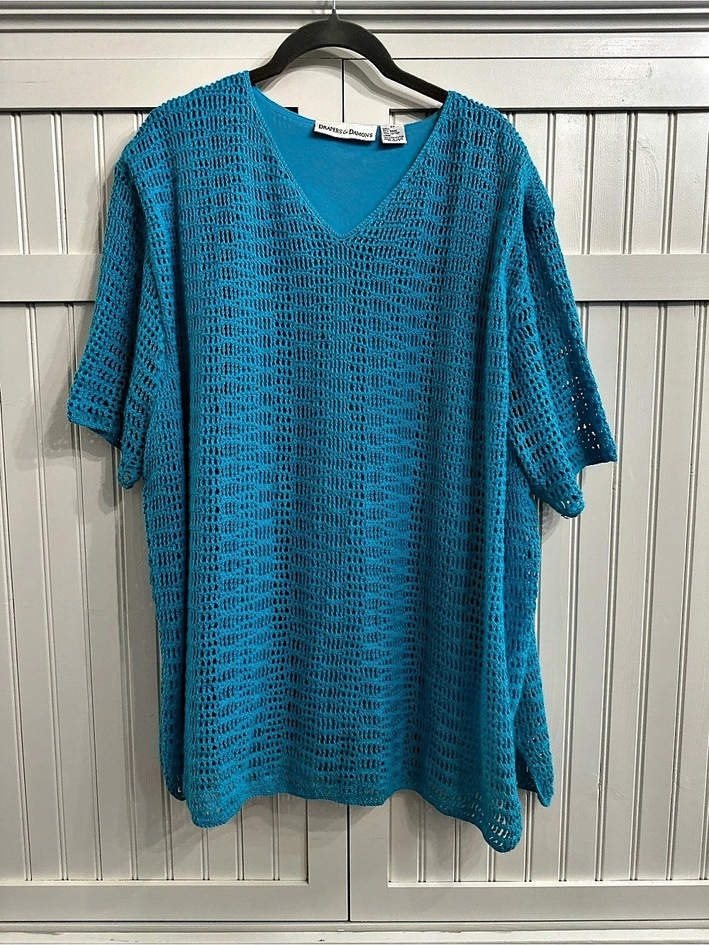 Draper's & Damon's Open-Knit V-Neck Tunic Blue Size 3X Like New